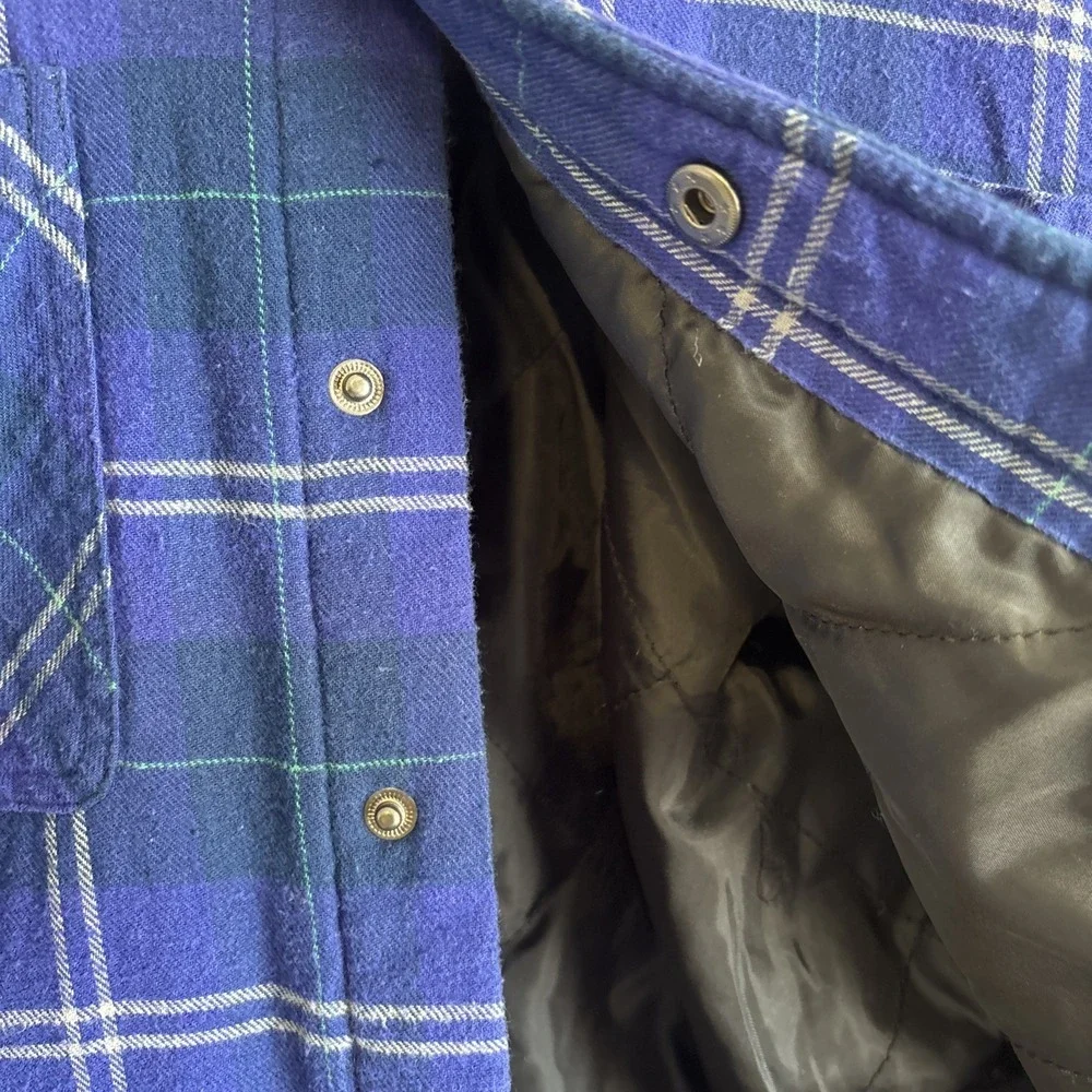 Vintage Y2K Anchor Blue Flannel Snap Shirt Large‎ Lined Workwear Grunge Punk